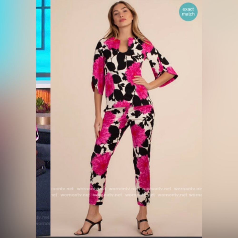 Trina Turk Pink, Black & White Floral Pantsuit